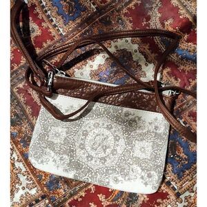 Moroccan CAPE JUBY Cross body purse or wristlet. 8" x 6". Imitation leather trim